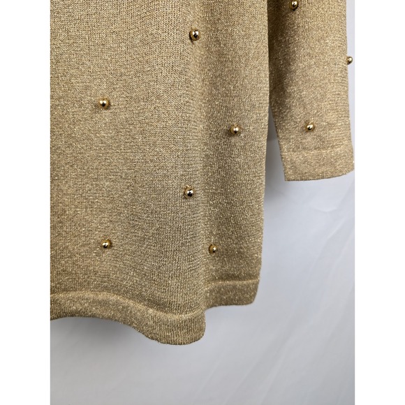 Vtg Y2K Magnolia Gold Sparkle Beaded Tunic Sweater Top L Metallic Luxe Party NYE - Picture 5 of 10